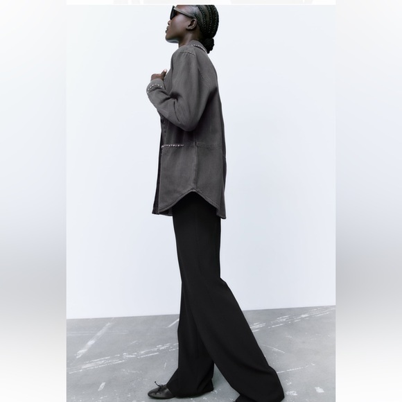 Women Zara Rhinestone Denim Overshirt Size XS - Picture 4 of 11